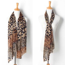 Scarves New promotion lady Chiffon leopard silk scarf large size ladi Skull Scarf