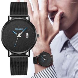 Wristwatches Fashion Male Watch Simple Mesh Belt Men's Business Ckock YOLAKO Calendar Quartz Watches Erkek Kol Saati Chronograph