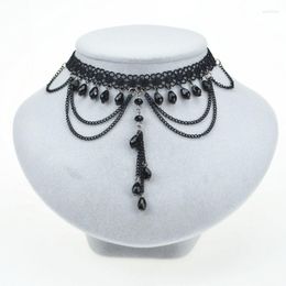 Choker Handmade Complex Gothic Style Tassel Pendant Necklace With Black Water Droplets & Women's Party Or Wedding Clothing