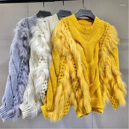 Women's Sweaters 2022 Sweater Lazy Style Raccoon Fur Stitching Loose And Fashionable Knitted Women