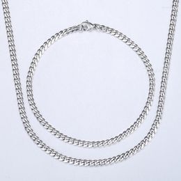 Necklace Earrings Set & Mens Silver Colour Stainless Steel Bracelet Curb Cuban Chain Wholesale Gifts 3mm HKS114