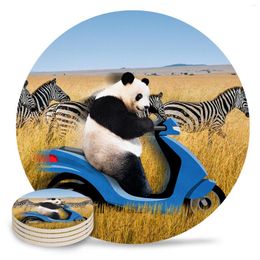 Table Mats Funny Animals Zebra Panda Bike Coasters Kitchen Decor Car Office Milk Coffee Mug Cup Mat Ceramic Round