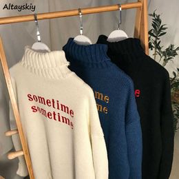 Women's Sweaters Turtleneck Sweater Women Winter Loose Letter Printed Leisure Fashion Knitted Sweaters Female Unisex Couples Harajuku Warm Cosy T221019