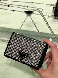 Bags Messenger Cleo Flap Mini Triangle Bling Diamond Cross Body Imitation Crystal Chain Saffiano Womens Designer