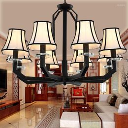 Pendant Lamps Chinese Iron Chandelier Black Fabric American Bedroom El Room 3/5/6/8 Heads ZA81043