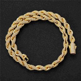 8mm 16-24inch Yellow White Gold Plated Full CZ Rope Chain Necklace 7/8inch Bracelet Fashion Jewelry For Men Women