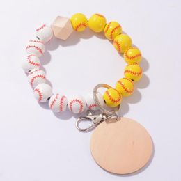 Keychains Fashion Ball Disc Pendant Bracelet For Women Girls Sports Key Chain Wood Baseball Beads Wrist Keychain