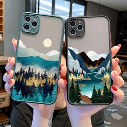 Hand Painted Phone Cases For iphone 12 13 14 11 pro Max X XS XR 7 8 plus SE2 Scenery Hard Shockproof Cases back Cover