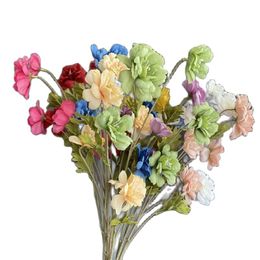 ONE Faux Flowers Long Stem Hibiscus Mutabilis 5 Heads per Piece Simulation Sping Rosa for Wedding Centerpieces