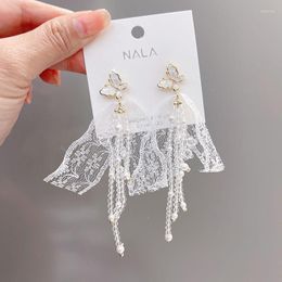 Dangle Earrings Korean Fashion Lace Bowknot Butterfly Earring Long Beaded Tassel Decorations For Women Trendy Jewelry Vintage Jewellery