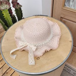 Hats Girls Sun Hat Summer Women's Baby Child Kids Straw Beach Protetcion Bowknot Pearl Luxury Cute Girl Sumemr