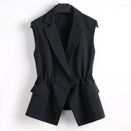 Women's Vests Spring Summer Women Sleeveless Jacket Coat Long Vest Blazer Formal Work Ladies Office Vintage Slim Suit Waistcoat Female E18