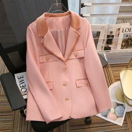 Women's Suits Office Ladies Notched Small Fragrance Women Blazer Single Breasted Spring Jacket Velvet Pink Casual Female Oversized Coat