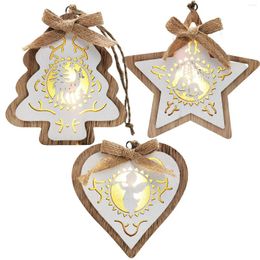 Christmas Decorations Wood Tree Ornament LED Star Lover Heart Hanging Decoration Night Light For Year Wedding