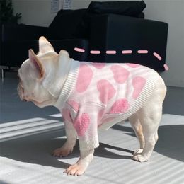 Cute Pink Love Design Pet Clothes Autumn And Winter Cat And Dog Sweater Stretch Plus Velvet Teddy Bear Dog Clothes Pet Accessories CX26