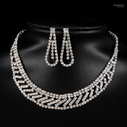 Necklace Earrings Set & Luxury Bridal Sparkling Crystal Rhinestone Women Fashion Wedding Dress Accessories