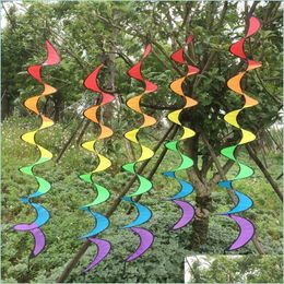 Garden Decorations Outdoors Rainbow Spiral Windmill Windsock Garden Decorate Durable Rotate Portable Wind Spinner Coloured Ribbon Kn Dhikx