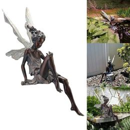 15 5 3 Sitting Gardening Resin Fairy Statue Ornament Craft Yard Home Decoration Outdoor Jardin Drop 220721