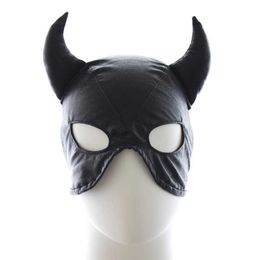 Beauty Items BDSM Bondage Fetish Leather Hood Halloween Masquerade Accessories Half Face Restrict Hoods with Horns Adult sexy Toys for Women