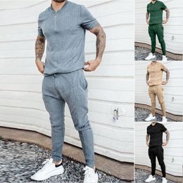 Men's Tracksuits Spring Men Outfit Set Short-sleeved Tops And Trousers Tracksuit Two Piece Summer Sportswear For Ropa Hombre