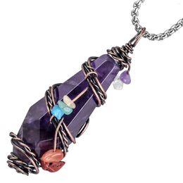 Pendant Necklaces Wire Wrapped Faceted Crystal Stone Natural 7 Chakra Gravels Charms For DIY Necklace Jewellery Making