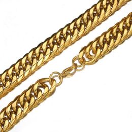 Chains Granny Chic 19mm Men's Necklace Thick Gold Colour Stainless Steel Male Curb Cuban Link For Men Hip Hop Jewellery