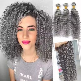 Salt and pepper grey human hair extensions silver gray natural highlights weave weft 100g/pack 10-24inch