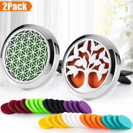 Pendant Necklaces 2PCS 30mm Car Essential Oils Diffuser Stainless Steel Locket Flower Of Life Vent Clip 32pcs Pads