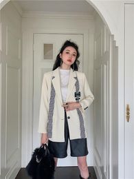 Women's Suits ZCSMLL Fall Korean Fashion Blazer Women With Necktie Beige Designer Tailored Coat Jacket 2022 Autumn Clothing