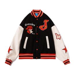 Men Varsity Baseball Jacket Vintage Embrodiery Colour Block Patchwork Bomber Coats Streetwear 2022 Harajuku Casual Retro Jackets