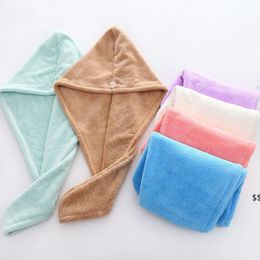 Drying Turban Towel Polyester Wrap Solid Quick Dry Absorbent Shower Cap For Long Hair Sea Shipping JNC12