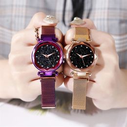 New TikTok Same Style Starry Sky Women's Watch Magnet Magnet Milan Mesh Strap Watch One Piece Drop Fashion Watch3048