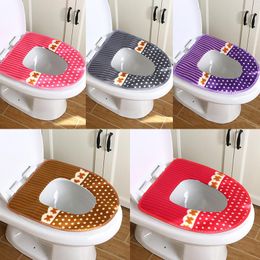 Toilet Seat Covers Dot Thickened Pad Plush Cover Striped Sticky Buckle Cushion Household Washable
