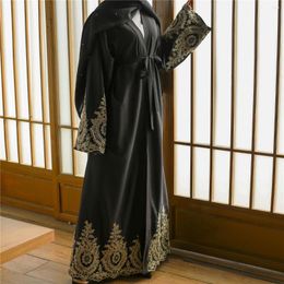 Ethnic Clothing Donsignet Muslim Dress Gold Appliques Fashion Ramadan Cardigan Robe Dubai Abaya Turkey Middle East Arab Long Belt