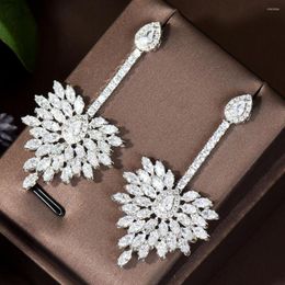 Dangle Earrings HIBRIDE Sparkly White Cubic Zircon Geometric Design Drop Big Wide Women Wedding For Brides Top CZ Jewellery E-522