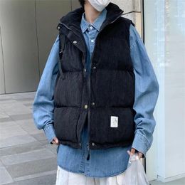 Men's Vests Men Vest Winter Warm Waistcoat Fashion Corduroy Sleeveless Outerwear Male Solid Colour Streetwear Baggy Coats