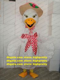 New White Goose Swan Mascot Costume Mascotte Cygnus Geese With Red White Spot Scarves Yellow Bright Eyes Adult No.735