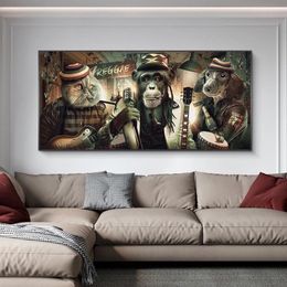 Canvas painting Watercolour Modern Smoking Glasses Music Hip Hop Monkey Wall Art Posters Large Landscape Print Wall Decoration Picture For Home Decor