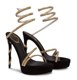 Famoso Rene Margot Platform Sandals Shoe Shoe Cravatte in cristallino avvolge Caviglie Teli alti Caovillas Party Wedding Lady Sexy Gladiator Sandalias EU35-43