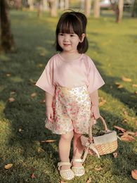 Shirts Girls Foreign Style T Shirt 2022 Summer Baby Fashion Solid Colour All Match Comfortable Round Neck Short Sleeve Top