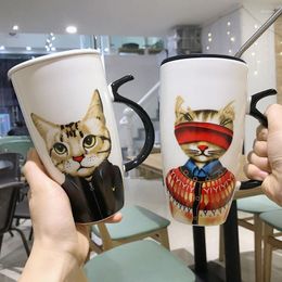 Tazze da 600 ml tazza gatta tazza animale bevanda creativa bevande da t￨ da t￨ novit￠ regali di latte cartone animato con coperchio