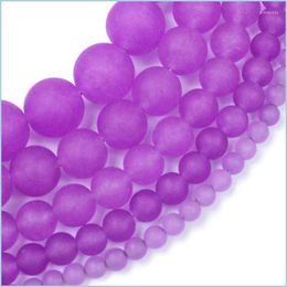 Other Other Natural Stone Dl Polish Matte Purple Chalcedony Beads Round Loose Spacer 4 6 8 10 12Mm For Jewellery Making Diy Braceletot Dh0Tw
