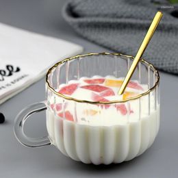 Mugs Creative Stripe Glass Cup Coffee Tea Drink Dessert Breakfast Milk Large Capacity Transparent With Handle Beverage Utensils