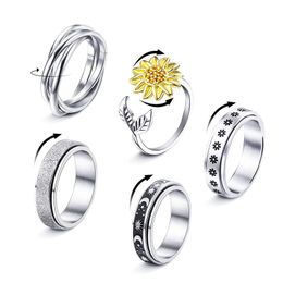 Band Rings Fidget Ring Anxiety For Women Girls Spinner And Adjustable Relief Set Sunflower Moon Star Relieving Adts Drop Delivery 202 Amdmp