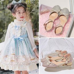 Shorts Princess Girls Party Shoes Children Sandals Sequins High Heels Diamonds Peep Toe Crystal Kids Dress 2.5CM