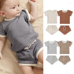 Sandals Baby Boys Girl Summer Simple Pit Bar Set Short Sleeves Tees And Comfortable Loose Casual Cotton Shorts 2pc Suit Children Clothe