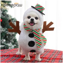 Dog Apparel Benepaw Christmas Dog Sweater Hoodie Flannel Pet Cat Puppy Clothes Antlers Scarf Winter Warm Outfit Hooded Clothing Costume Coat T221020