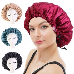 Women Satin Hat Bonnet Double Layer Reversible Color Adjustable Elastic Sleep Cap for Long Curly Hair Care Headwrap Night Cap