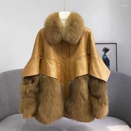 Women's Leather Yanying Fur Coat Female 2022 Haining Lafite Sheep Splicing Hair Young And Thin Ruffle Edge