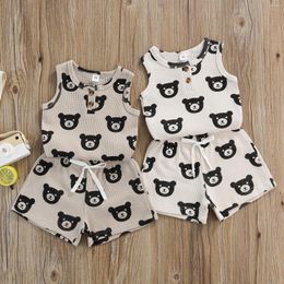 Clothing Sets 2Pcs Toddler Baby Boys Summer Outfit Bear Print Sleeveless Tank Tops Elastic Waist Shorts Set For Kids 6 Months To 4 Years